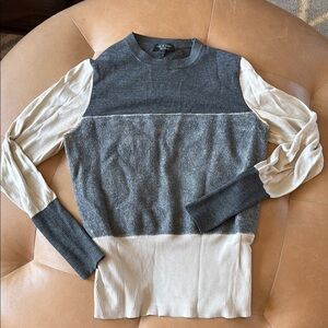 Rag & Bone Gray and Cream Crewneck Sweater with Modern Color-Block Design